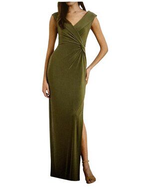 LAUREN RALPH LAUREN WOMENS JERSEY OFF-THE-SHOULDE OLIVE GROVE 14  NWT